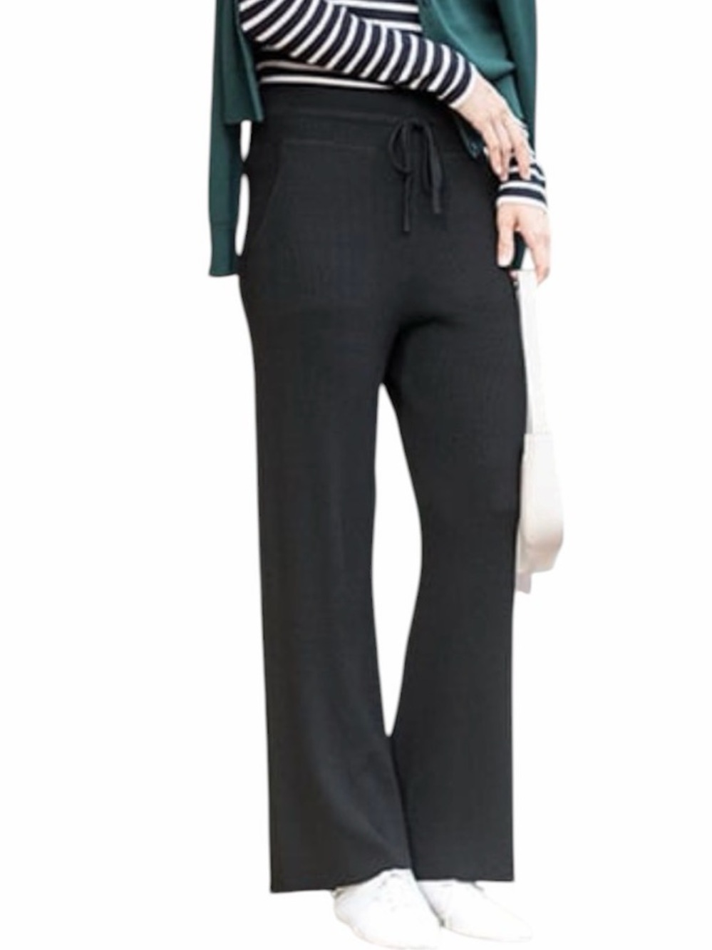 Uniqlo Easy Pants Women’s Washable Knit Ribbed Wide Leg Sz Small Black